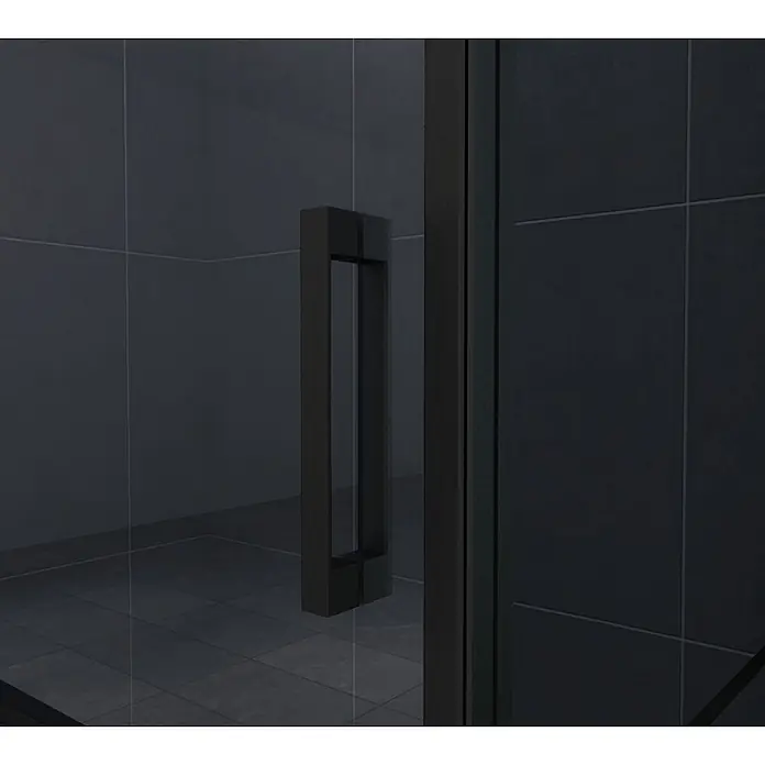 Glasdeals Eckdusche FABRICO 120 x 90 x 195 cm - 90 x 120 x 195 cm, Beschichtet, Chrom, Stärke: 8 mm - Dunkler, mattschwarzer rechteckiger Duschgriff.
