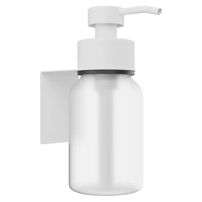 Camargue Antwerpen Seifenspender - Edelstahl, Weiß, Für die Wand - Weiße matte Spenderflasche mit Pumpe, schwarzem Ring und integrierter Wandhalterung.