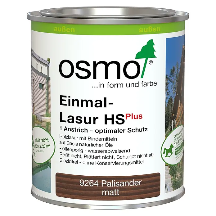 Osmo Holzlasur HSPlus 9264 - Palisander, 750 ml, Seidenmatt - Osmo Einmal-Lasur HS Plus, 9264 Palisander matt Holzlasur in Dose für optimalen Schutz.