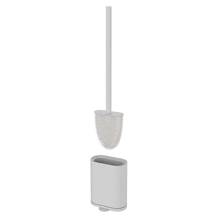 Camargue Antwerpen WC-Bürstengarnitur - Edelstahl, Weiß, Form: Oval - Weißer Toilettenbürste mit Silikonkopf, getrennt von seinem weißen, ovalen Halter.
