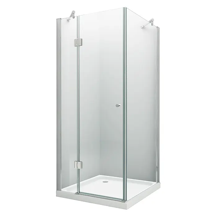 Glasdeals Eckdusche NOVUM 80 x 80 x 180 cm - 80 x 80 x 180 cm, Beschichtet, Chrom, Stärke: 8 mm - Eck-Duschkabine aus Klarglas mit weißer Duschwanne, Drehtür und silbernen Metallprofilen.