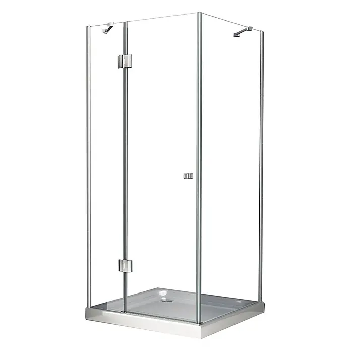 Glasdeals Eckdusche RECREO 90 x 90 x 190 cm - 90 x 90 x 190 cm, Beschichtet, Chrom, Stärke: 6 mm - Transparente Glasduschkabine mit Chromarmaturen und weißer Duschwanne.