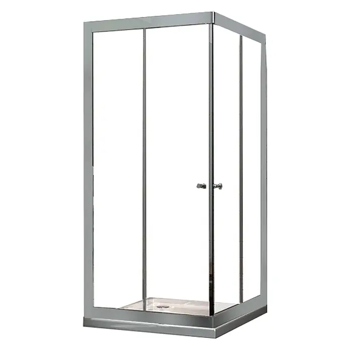 Glasdeals Eckdusche SLIDE 90 x 90 x 195 cm - 90 x 90 x 195 cm, Beschichtet, Chrom, Stärke: 8 mm - Eckduschkabine mit Klarglaspaneelen, Chromrahmen und einer weißen Duschwanne. Inklusive einer Tür mit poliertem Griff.