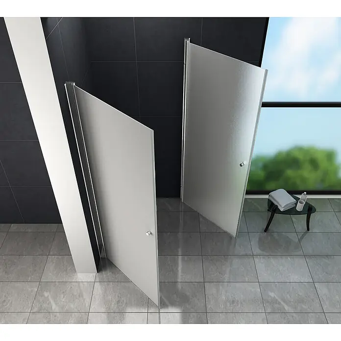 Glasdeals Eckdusche SPA-FROST 90 x 90 x 190 cm - 90 x 90 x 190 cm, Beschichtet, Chrom, Stärke: 8 mm - Zwei satinierte Duschabtrennungen in einem modernen Badezimmer, die Privatsphäre bieten.