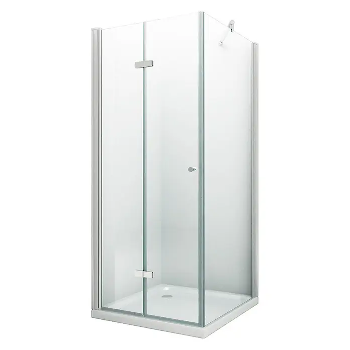 Glasdeals Eckdusche ONTO 80 x 80 x 195 cm - 80 x 80 x 195 cm, Beschichtet, Chrom, Stärke: 8 mm - Duschkabine aus Klarglas mit silbernen Profilen und weißer Duschwanne, für Eckmontage.