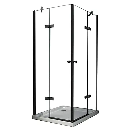 Glasdeals  Eckdusche CORNO (schwarz) 80 x 80 x 195 cm