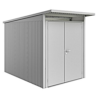 Biohort AvantGarde Gerätehaus A3 (Außenmaß inkl. Dachüberstand (B x T): 180 x 300 cm, Stahl, Silber Metallic, Doppeltür)