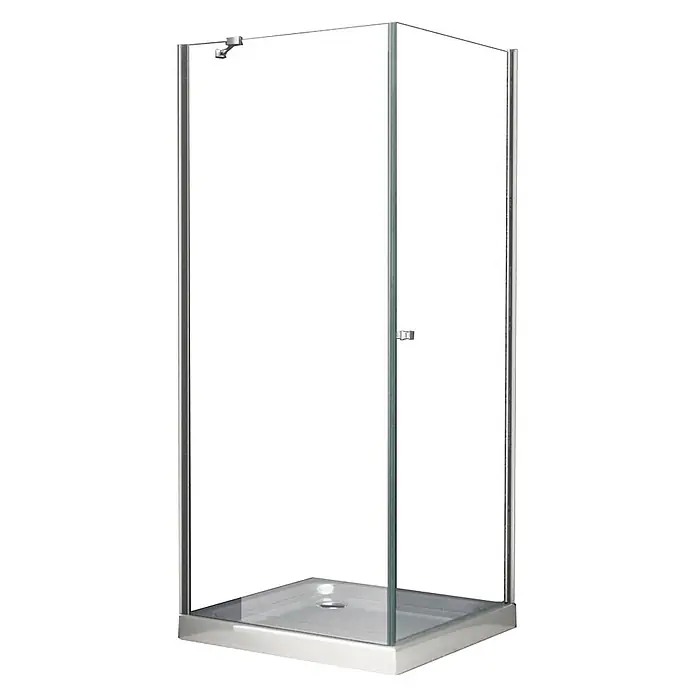 Glasdeals Eckdusche DETO-FIX 80 x 80 x 190 cm - 80 x 80 x 190 cm, Beschichtet, Chrom, Stärke: 8 mm - Quadratische Glas-Duschkabine mit Chromrahmen, Metallgriff und weißer Duschwanne.