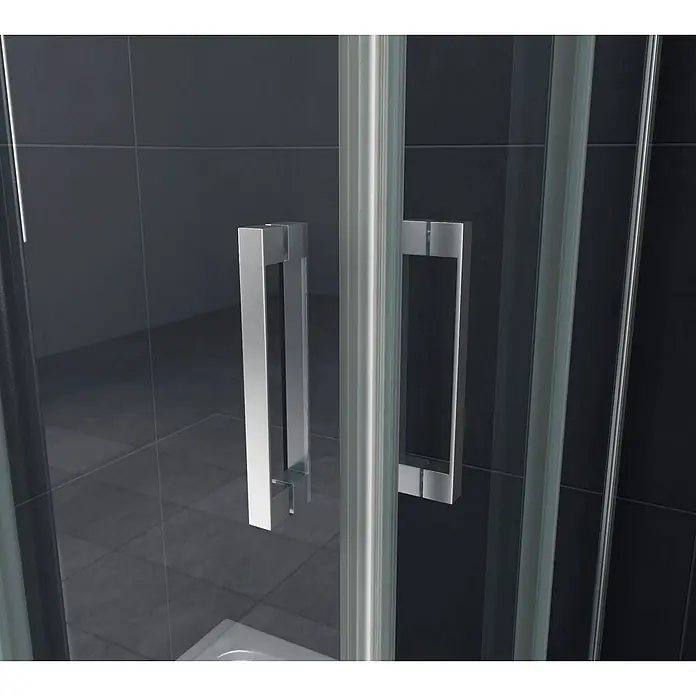 Glasdeals Eckdusche TELA 80 x 90 x 195 cm - 90 x 80 x 195 cm, Beschichtet, Chrom, Stärke: 8 mm - Moderne Duschkabinentür mit polierten, rechteckigen Chromgriffen und passendem Chromrahmen, mit klaren Glasscheiben.