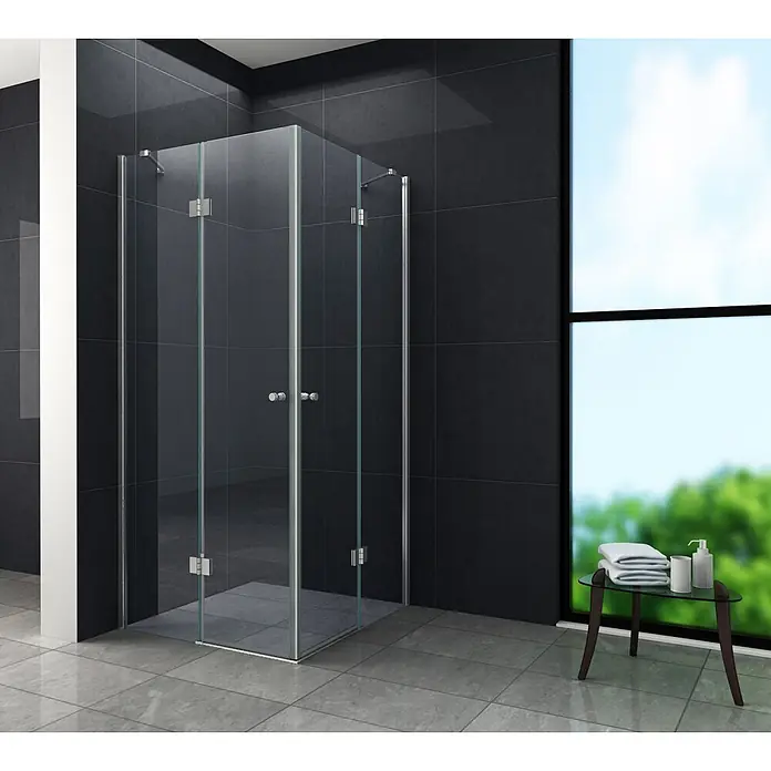 Glasdeals Eckdusche CORNO 90 x 90 x 195 cm - 90 x 90 x 195 cm, Beschichtet, Chrom, Stärke: 8 mm - Moderne Glasduschkabine mit Chrombeschlägen in einem eleganten Badezimmerambiente.
