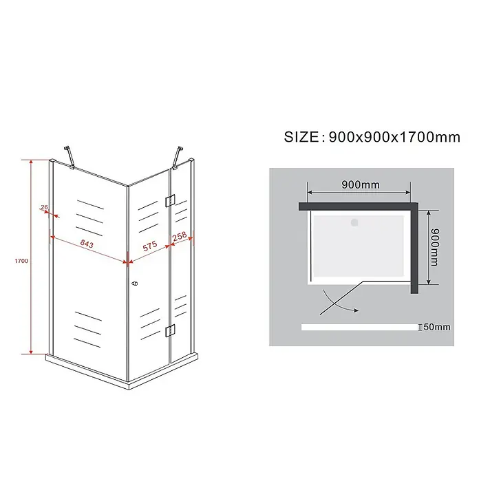 Glasdeals Eckdusche NOVUM 90 x 90 x 170 cm - 90 x 90 x 170 cm, Beschichtet, Chrom, Stärke: 8 mm - Eckduschkabine mit den Maßen 900x900x1700mm.