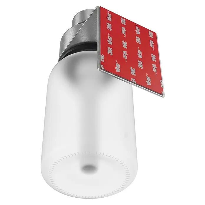 Camargue Antwerpen Seifenspender - Edelstahl, Edelstahl, Für die Wand - Weißer mattierter Flaschenspender mit gebürstetem Metallverschluss und rotem 3M VHB Klebeband zur Montage.
