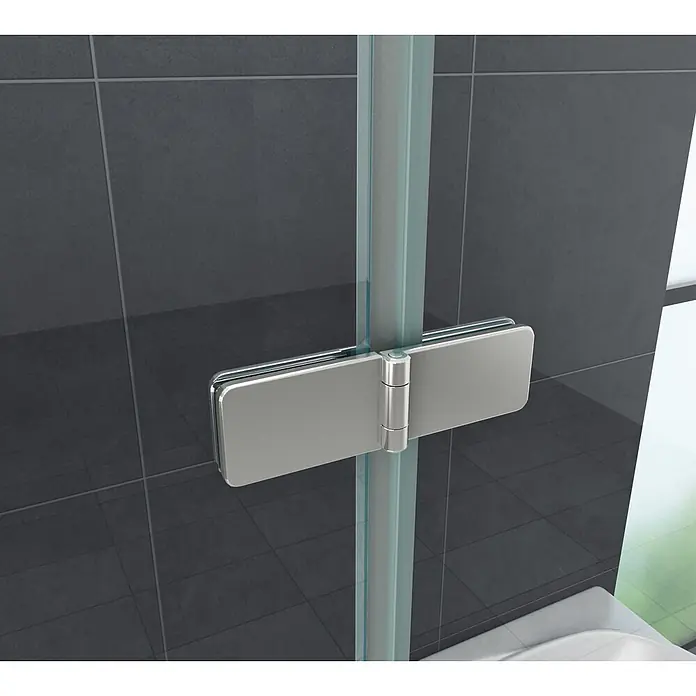 Glasdeals Eckdusche CLAP 100 x 90 x 195 cm - 90 x 100 x 195 cm, Beschichtet, Chrom, Stärke: 8 mm - Scharnier aus gebürstetem Metall für Duschkabinen, verbindet zwei Klarglasscheiben.