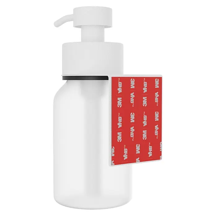 Camargue Antwerpen Seifenspender - Edelstahl, Weiß, Für die Wand - Weiße Pumpspenderflasche mit rotem 3M VHB Klebebandabroller an der Seite.