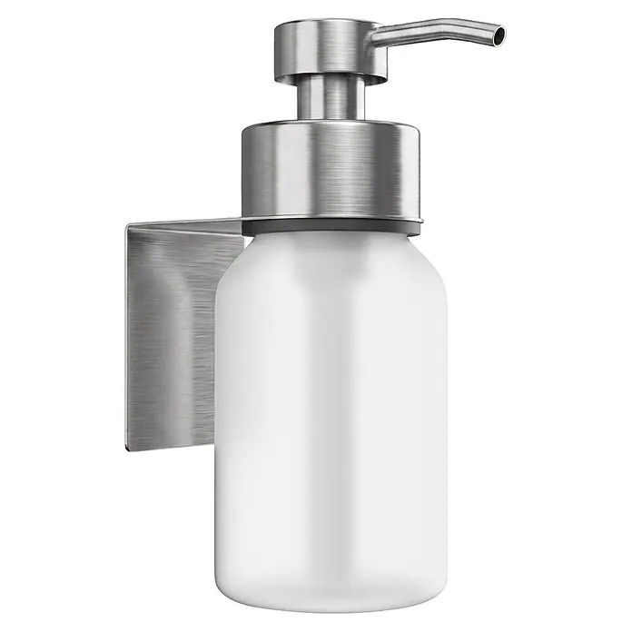 Camargue Antwerpen Seifenspender - Edelstahl, Edelstahl, Für die Wand - Wandmontierter Seifenspender mit gebürsteter Edelstahlpumpe und -halterung sowie einer matten weißen Flasche.