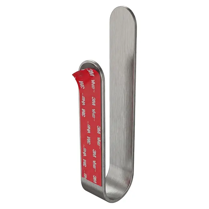 Camargue Antwerpen Handtuchhalter - Edelstahl, Matt, B x L: 22 x 4,6 cm - Gebürsteter Metall-Klebehaken mit teilweise abgezogener roter 3M VHB Klebeband.