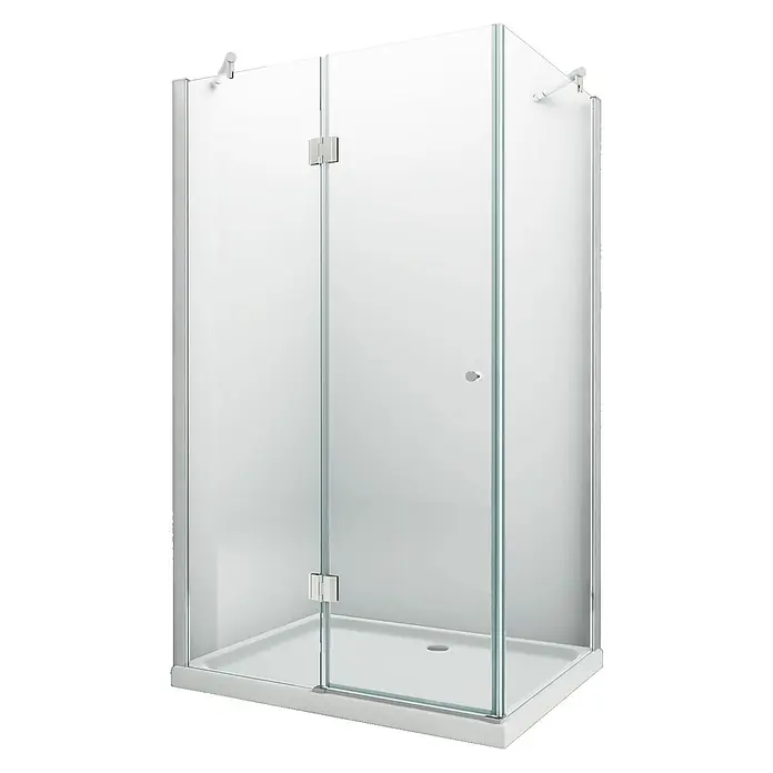 Glasdeals Eckdusche NOVUM 100 x 80 x 195 cm - 80 x 100 x 195 cm, Beschichtet, Chrom, Stärke: 8 mm - Quadratische Duschkabine mit Klarglaswänden, Chromprofilen und weißer Duschwanne.