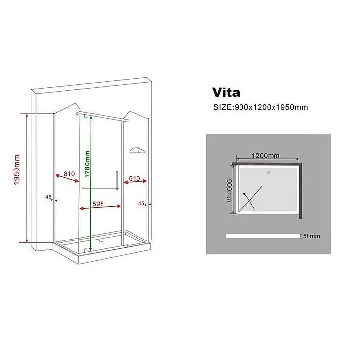Glasdeals Eckdusche VITA 120 x 90 x 195 cm - 90 x 120 x 195 cm, Beschichtet, Chrom, Stärke: 8 mm - Vita Duschkabine mit den Maßen 900x1200x1950mm, inklusive einer Pendeltür.