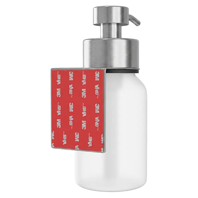 Camargue Antwerpen Seifenspender - Edelstahl, Edelstahl, Für die Wand - Weiße Spenderflasche mit gebürsteter Metallpumpe und rotem 3M VHB Klebestreifen zur Befestigung.