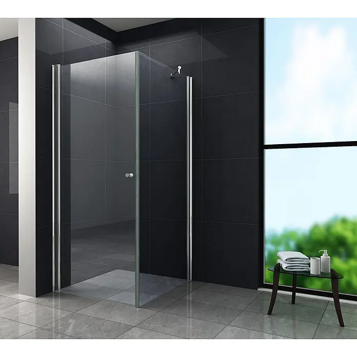 Glasdeals Eckdusche SPA-FIX 80 x 80 x 190 cm - 80 x 80 x 190 cm, Beschichtet, Chrom, Stärke: 8 mm - Walk-in-Duschabtrennung aus Klarglas mit polierten Chromprofilen.