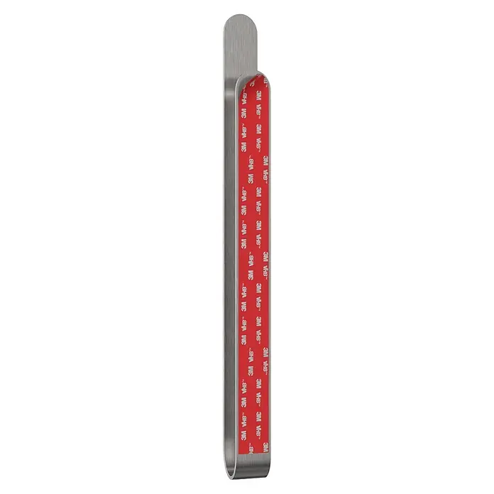 Camargue Antwerpen Handtuchhalter - Edelstahl, Matt, B x L: 40 x 4,6 cm - Gebogenes silbernes Metallband mit rotem 3M VHB Klebeband auf einer Seite.