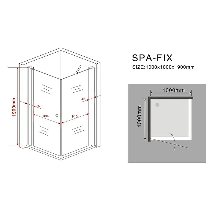 Glasdeals Eckdusche SPA-FIX 100 x 100 x 190 cm - 100 x 100 x 190 cm, Beschichtet, Chrom, Stärke: 8 mm - Quadratische Eckduschkabine mit Klarglasscheiben und Chromrahmen, Maße 1000x1000x1900mm.