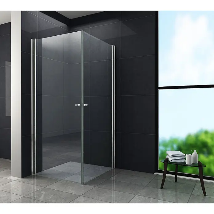 Glasdeals Eckdusche SPA 100 x 100 x 190 cm - 100 x 100 x 190 cm, Beschichtet, Chrom, Stärke: 8 mm - Duschkabine aus Klarglas mit Chromprofilen in einem modernen Badezimmer.