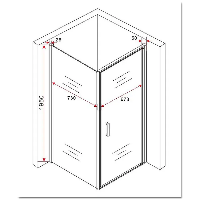 Glasdeals Eckdusche CASSETTA (chrom) 80 x 80 x 195 cm - 80 x 80 x 195 cm, Beschichtet, Chrom, Stärke: 8 mm - Eckduschkabine aus Klarglas mit Metallrahmen und Maßangaben.