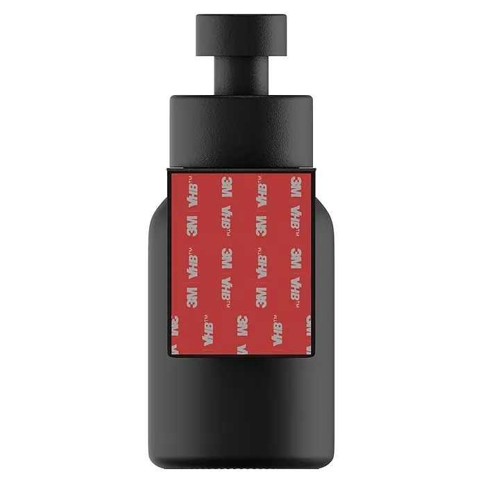 Camargue Antwerpen Seifenspender - Edelstahl, Schwarz, Für die Wand - Schwarze Flasche mit Pumpspender und rotem 3M VHB™ Etikett.
