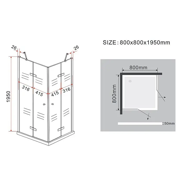 Glasdeals Eckdusche CORNO 80 x 80 x 195 cm - 80 x 80 x 195 cm, Beschichtet, Chrom, Stärke: 8 mm - Eckduschkabine aus Klarglas mit Chromakzenten, 800x800x1950mm.