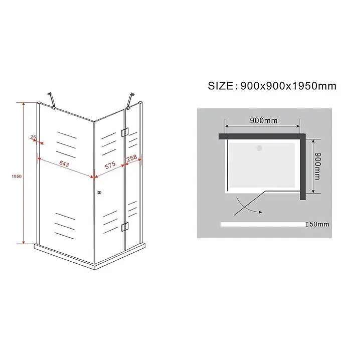 Glasdeals Eckdusche NOVUM 90 x 90 x 195 cm - 90 x 90 x 195 cm, Beschichtet, Chrom, Stärke: 8 mm - Eckduschkabine mit Klarglasscheiben, 900x900x1950mm.