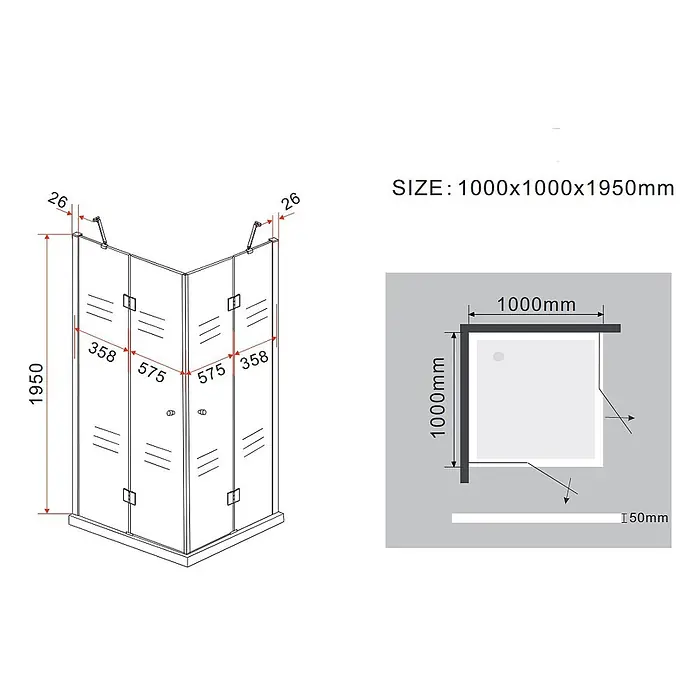 Glasdeals Eckdusche CORNO (schwarz) 100 x 100 x 195 cm - 100 x 100 x 195 cm, Beschichtet, Chrom, Stärke: 8 mm - Eck-Duschkabine mit Klarglaspaneelen, Maße 1000x1000x1950mm.