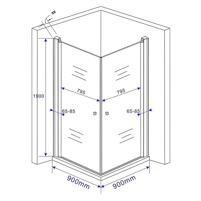 Glasdeals Eckdusche DETO 90 x 90 x 190 cm - 90 x 90 x 190 cm, Beschichtet, Chrom, Stärke: 8 mm - Eckduschkabine mit Doppeltüren, Klarglas und silberfarbenem Rahmen, 900x900mm Boden, 1900mm hoch.
