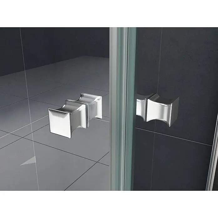 Glasdeals Eckdusche DETO 80 x 80 x 190 cm - 80 x 80 x 190 cm, Beschichtet, Chrom, Stärke: 8 mm - Quadratischer Duschgriff aus poliertem Chrom an einer Glastür.