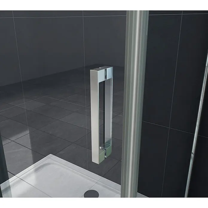 Glasdeals Eckdusche TELA 100 x 80 x 195 cm - 80 x 100 x 195 cm, Beschichtet, Chrom, Stärke: 8 mm - Polierter Chromgriff an einer Klarglas-Duschtür für eine moderne Duschkabine.