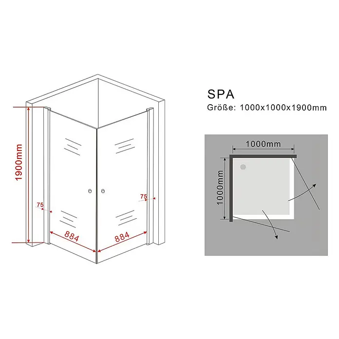 Glasdeals Eckdusche SPA 100 x 100 x 190 cm - 100 x 100 x 190 cm, Beschichtet, Chrom, Stärke: 8 mm - Eckduschkabine aus Klarglas mit Chromrahmen, 1000x1000x1900mm.