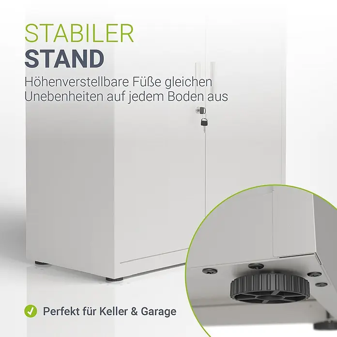 Juskys Aktenschrank Aktenschrank - B x T x H: 80 x 40 x 180 cm, Weiß - Weißer Schrank mit höhenverstellbaren Füßen für Stabilität auf unebenen Böden. Ideal für Keller und Garage.