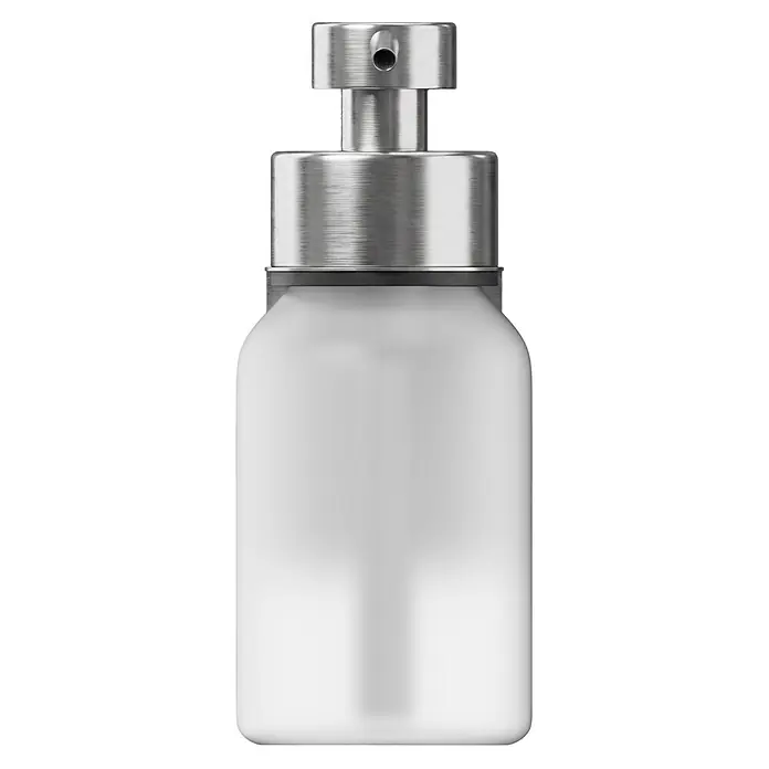 Camargue Antwerpen Seifenspender - Edelstahl, Edelstahl, Für die Wand - Weiße matte Flasche mit einem silbernen Seifenspenderaufsatz aus gebürstetem Metall.
