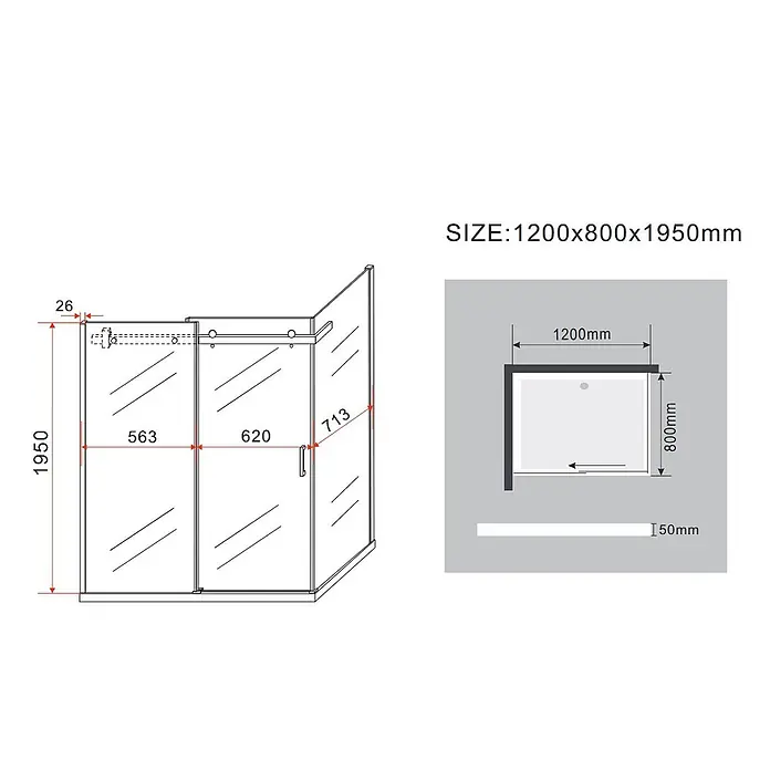 Glasdeals Eckdusche TELA 120 x 80 x 195 cm - 80 x 120 x 195 cm, Beschichtet, Chrom, Stärke: 8 mm - Glas-Duschkabine mit Schiebetür und Metallrahmen, Maße 1200x800x1950mm.