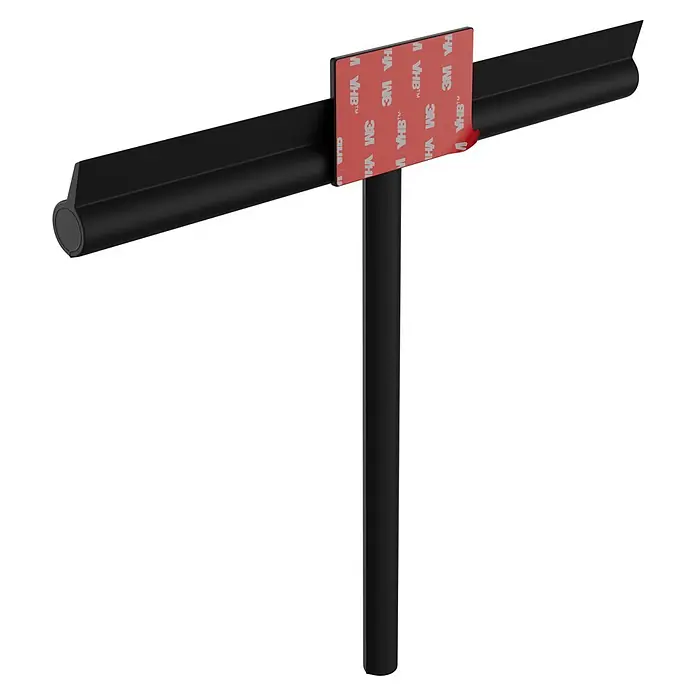 Camargue Antwerpen Bad- & Duschabzieher - 1,68 x 22 x 24 cm, Silikon, Schwarz - Schwarze T-förmige Halterung mit rotem 3M VHB Klebeband zur sicheren Befestigung.