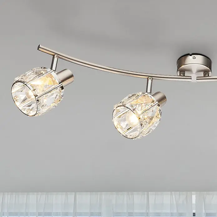 Globo LED-Deckenstrahler Kris - 40 W, L x B x H: 70 x 31,5 x 18 cm, Silber - Gebürstete Nickel-Deckenleuchte mit zwei klaren, facettierten Kristall-Spotköpfen.