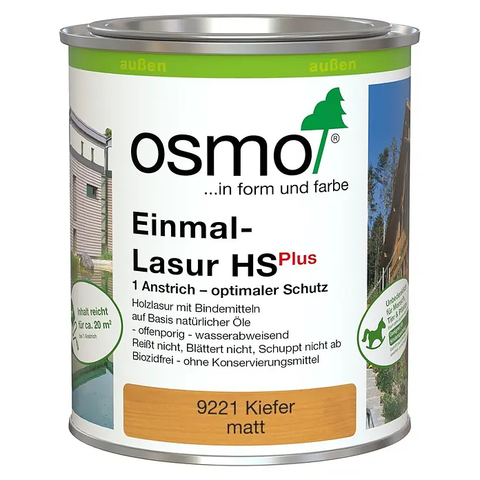 Osmo Holzlasur HSPlus 9221 - Kiefer, 750 ml, Seidenmatt - Osmo Einmal-Lasur HSPlus, Holzlasur in Kiefer matt für Außenanwendungen.