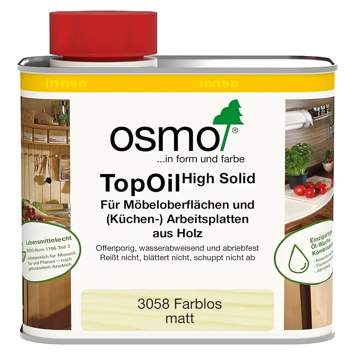 Osmo High Solid TopOil - Farblos, 500 ml, Matt - Osmo TopOil High Solid Holzöl in Dose, farblos matt.