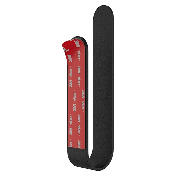 Camargue Antwerpen Handtuchhalter - Schwarz, Matt, B x L: 22 x 4,6 cm - Schwarzer, texturierter Haken mit teilweise abgezogener roter 3M VHB™ Klebefolie.
