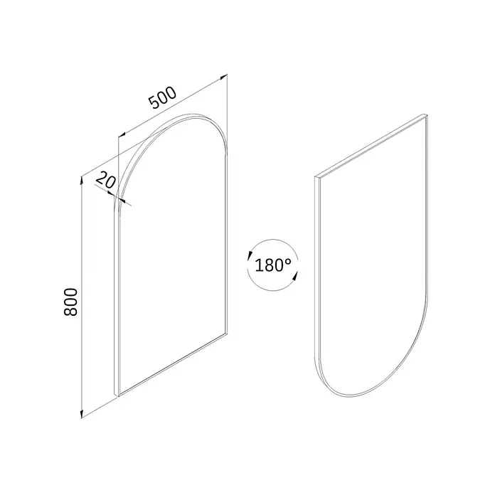 Cordia Rahmenspiegel - 50 x 80 cm, Weiß, Aluminium - Klarglas-Paneel mit gewölbter Oberseite, 800x500x20mm, für 180-Grad-Rotation, ideal für Duschabtrennungen.
