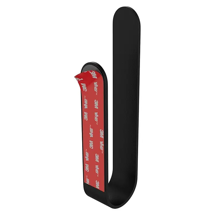 Camargue Antwerpen Handtuchhalter - Schwarz, Matt, B x L: 22 x 4,6 cm - Schwarzer, strukturierter J-Haken mit teilweise abgezogener roter 3M VHB Klebefolie.