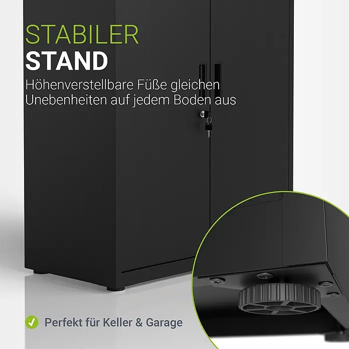 Juskys Aktenschrank Aktenschrank - B x T x H: 80 x 40 x 180 cm, Schwarz - Schwarzer Metallschrank mit höhenverstellbaren Füßen für stabilen Stand auf unebenen Böden.