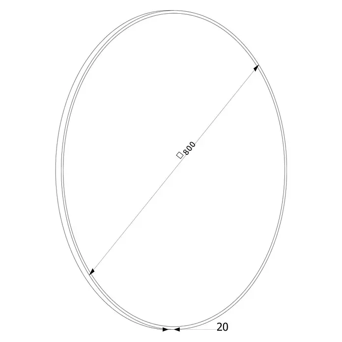 Cordia Rahmenspiegel - 80 x 80 cm, Schwarz, Aluminium - Technische Zeichnung eines Kreisrings mit 800 Außendurchmesser und 20 Ringbreite.
