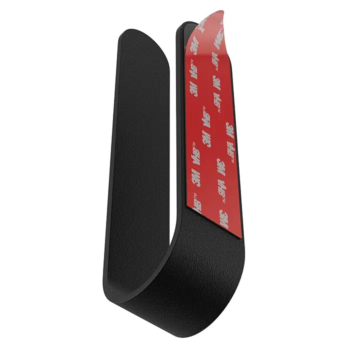 Camargue Antwerpen Handtuchhalter - Schwarz, Matt, B x L: 22 x 4,6 cm - Schwarzer, texturierter U-förmiger Klebehaken mit teilweise abgezogener roter 3M VHB-Schutzfolie.