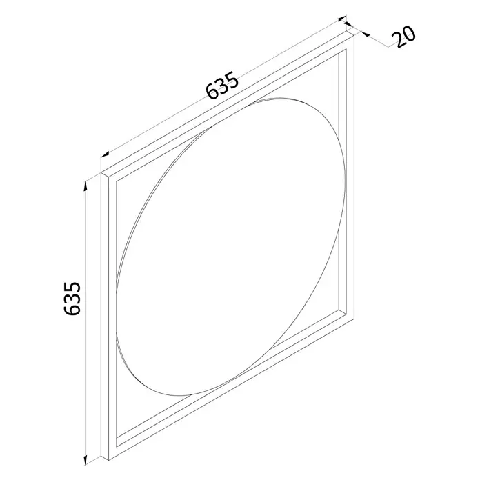 Cordia Rahmenspiegel - 63,5 x 63,5 cm, Gold, Aluminium - Quadratische Dekorplatte mit ovalem Element, 635x635x20 mm.